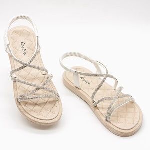 Faux Crystal Embellished Black Sandals